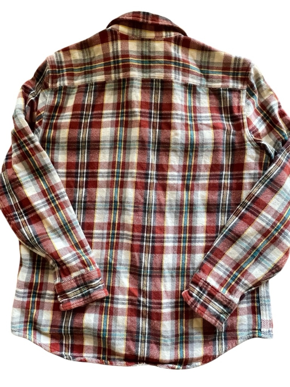 American Eagle Plaid Flannel Shirt Men’s Medium Red Cream Button Front Cotton - Picture 2 of 8